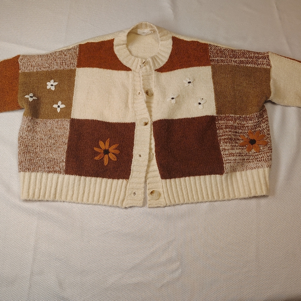 Patchwork Knit Cardigan Sweater